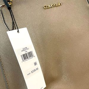 Calvin Klein, newleather Gold tote with gold chain